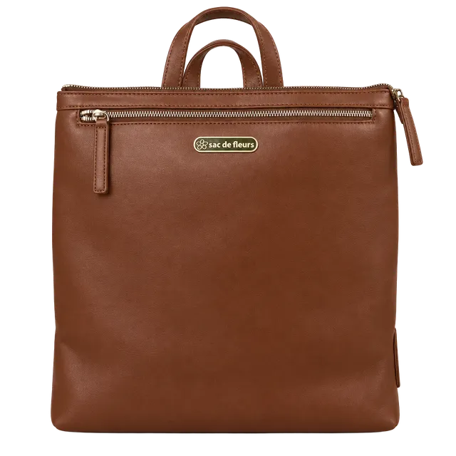 Sac de Fleurs Brown Faux Leather Backpack Handbag