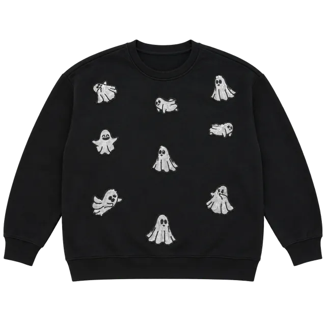 Better Together Sequin Ghost Black Sweatshirt