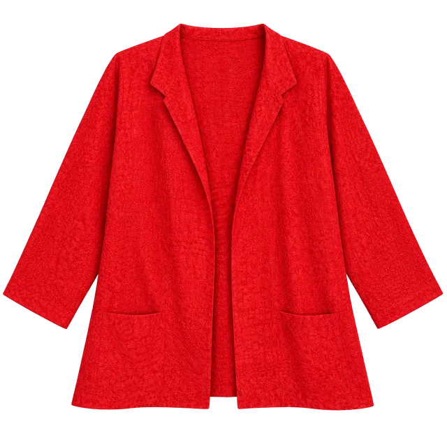 Chico's Jacket Size 1 Red Silk Textured Open Front