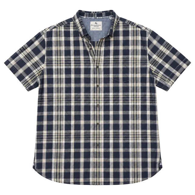 Tommy Bahama Jeans Plaid Short Sleeve Button Down Shirt Size L