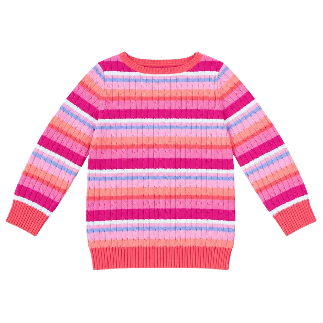 Lauren Ralph Lauren Sweater Size S Pink Striped Cable Knit Cotton