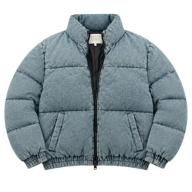 April Kiss Puffer Jacket Size L Blue Denim Zip Up