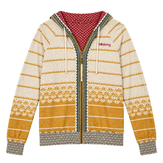 Reversible Billabong Zip Hoodie Multi Color Patterned