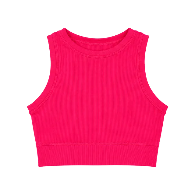 Pro-Fit Seamless Crop Tank Top Size S Hot Pink Ribbed Athletic Activewear
