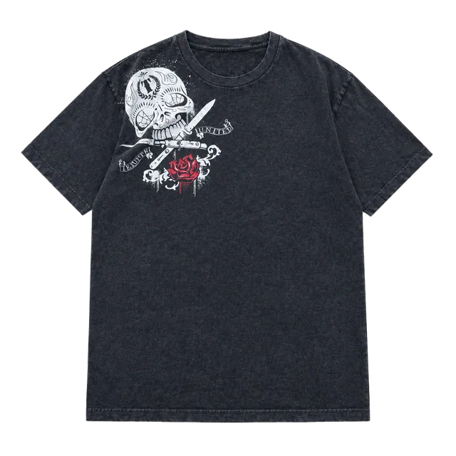 Triumph United T-Shirt Size Large Black Graphic Skull Rose