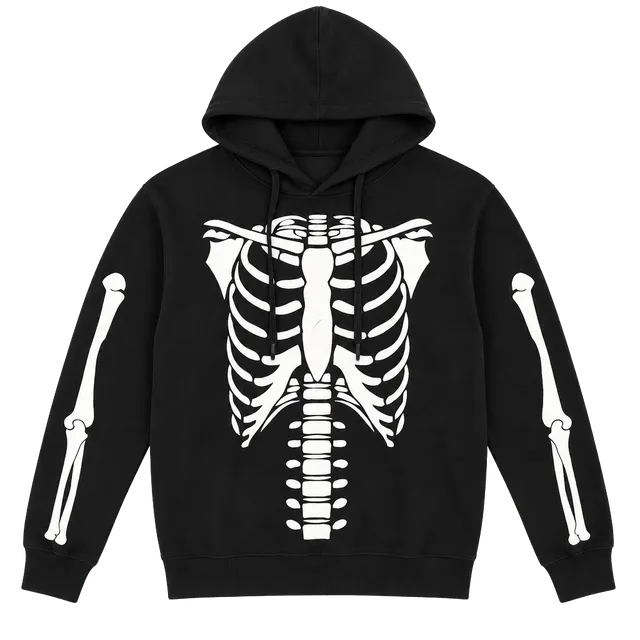 Denim & Flower Ricky Singh Skeleton Hoodie Size M Black White Pullover