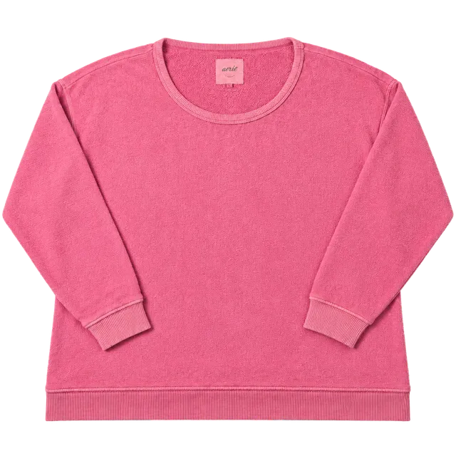 Aerie Pink Terry Cloth Sweatshirt Size M Scoop Neck
