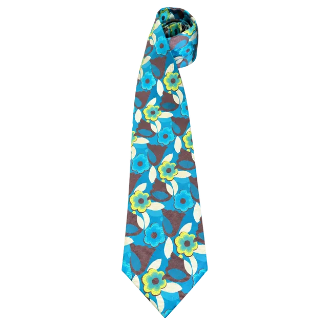 Verse 9 Silk Tie Blue Yellow Floral Retro Necktie