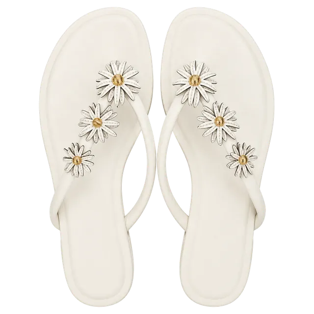 Tory Burch Miller Daisy Sandal Size 8 White Leather Flip Flops