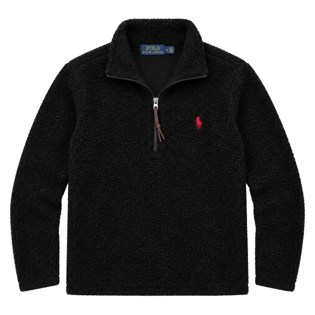 Polo Ralph Lauren Sherpa Fleece Full Zip Jacket Size M Black Red Striped