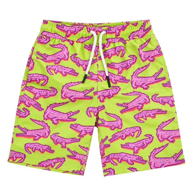 Maamgic Crocodile Print Swim Trunks Size 8 Green Pink