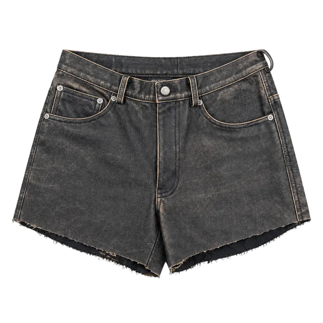 Harley-Davidson Leather Shorts Size 34/6 Distressed Black