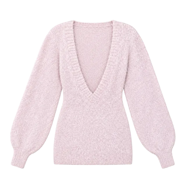 y2k baby pink fuzzy oversized deep v neck sweater coquette size medium