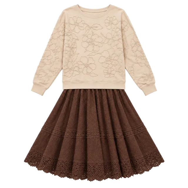 J. Jill Small Petite Beige Floral Embroidered Cotton Sweatshirt Cottagecore