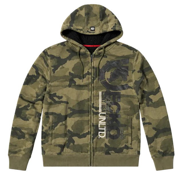 Ecko Unltd. Zip-Up Hoodie Size M Green Camo Thermal Sherpa Lined