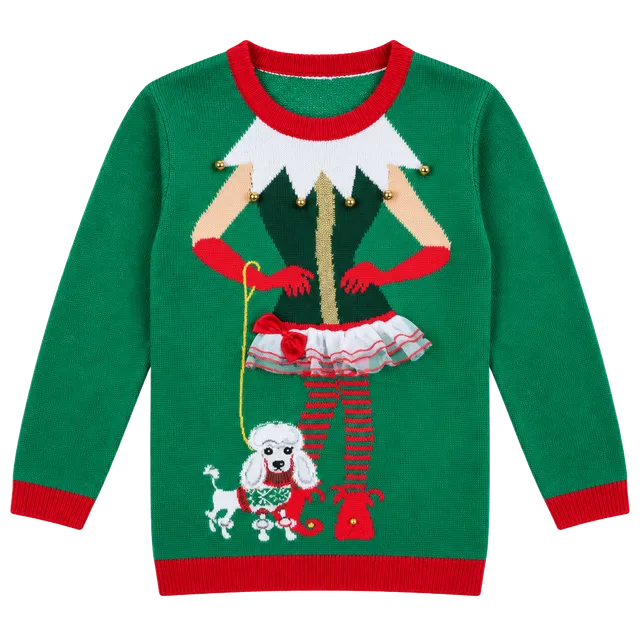 Holiday Time Ugly Christmas Sweater dress Size S (4-6) Elf Poodle