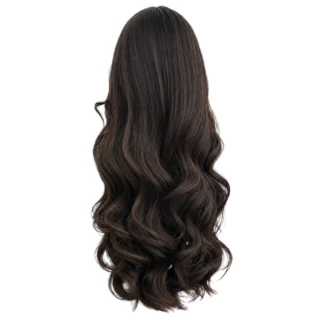 Human Hair Lace Front Wig Dark Brown Highlighted Wavy