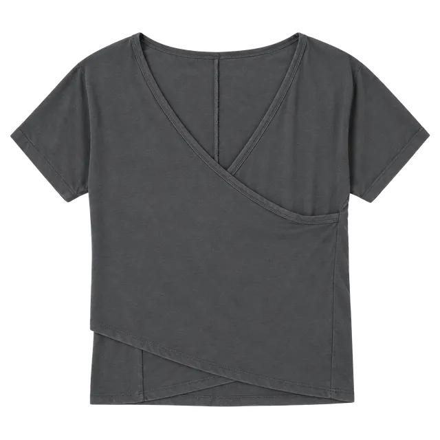 Tresics Wrap Top Size M Gray Short Sleeve V-Neck