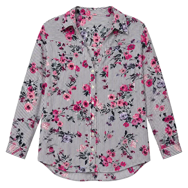 Unbranded Striped Floral Button Down Blouse