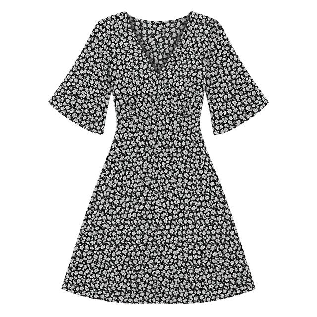 Allsaints Ivey Scatter Dress US 10 Grey Floral V-Neck Mini Dress