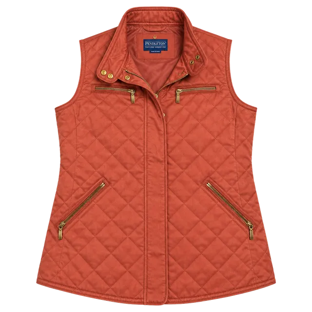 Pendleton Quilted Vest Size M Rust Orange Full Zip Stand Collar