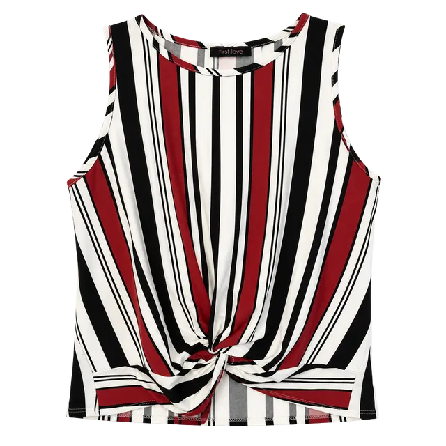 First Love Striped Tank Top Size X-Large Red Black White Twist Front