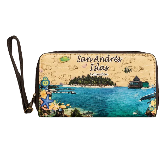San Andres Islas Colombia Souvenir Zip Around Wristlet Wallet