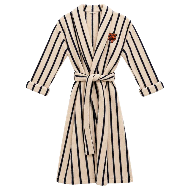 Chicago Bears NFL Brooklinen Striped Cotton Terry Bathrobe Navy Cream