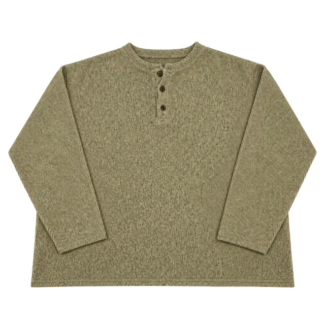 Vintage Straight Down Henley Sweater Size XL Tan Long Sleeve Cotton USA