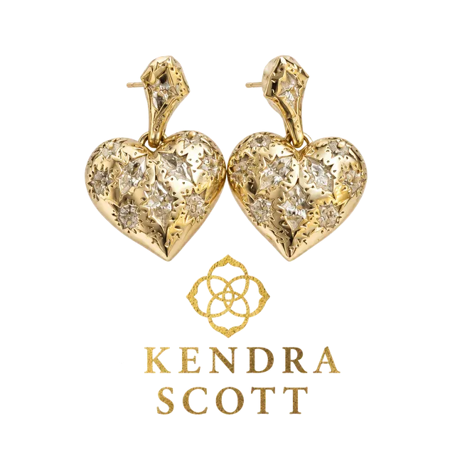 Kendra Scott Heart Crystal Gold Statement Earrings