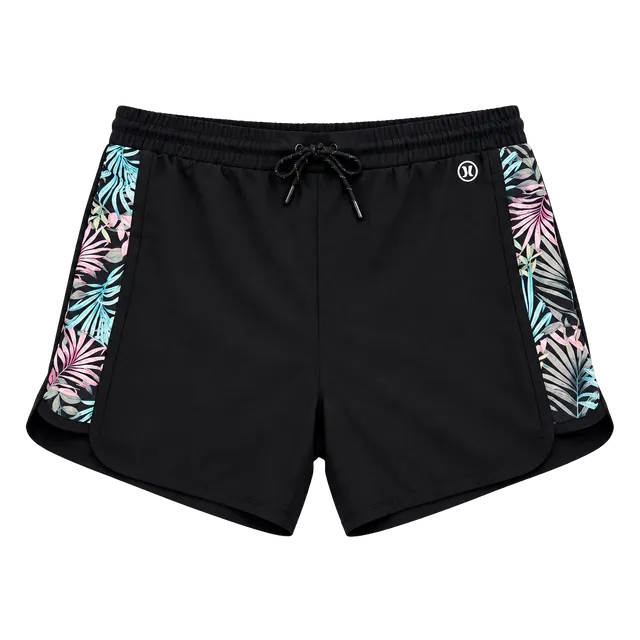 Hurley Women’s XL Black Palm Print Running Shorts Built-In Brief NWT