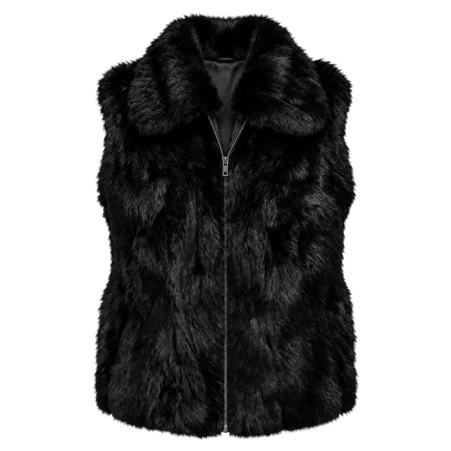 Surell Real Fur Vest Size S/M Black Rabbit Zip Up Collar