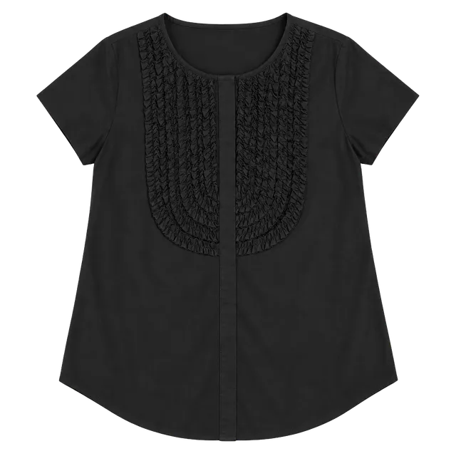 Theory Ruffle Front Blouse Size P Black Short Sleeve Shirt