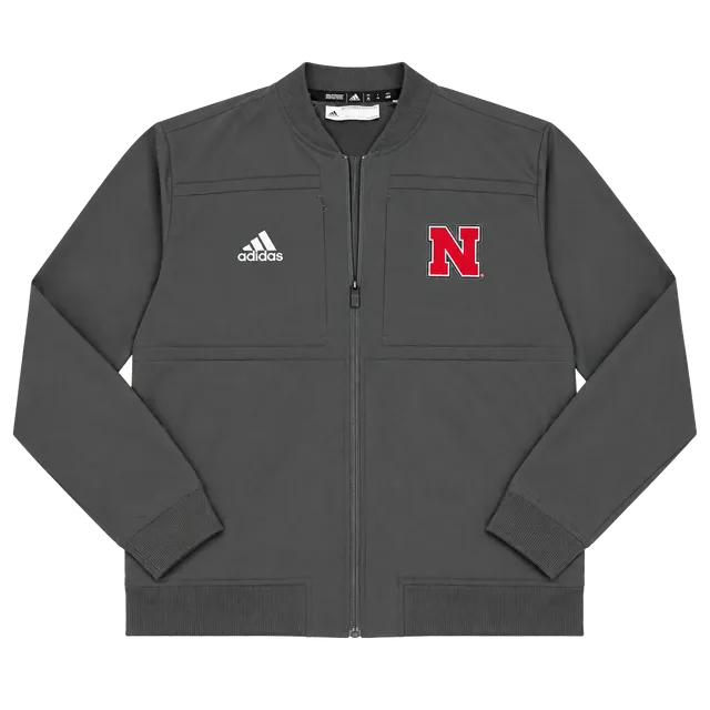Adidas Nebraska Huskers Bomber Jacket Size XL Grey Full Zip