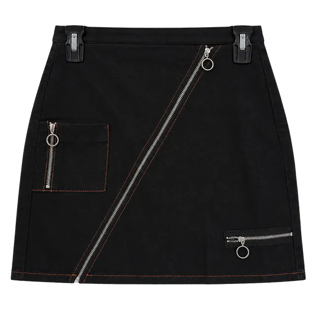 BDG Urban Outfitters Diagonal Zip-Front Mini Skirt Size S Black Orange Stitch