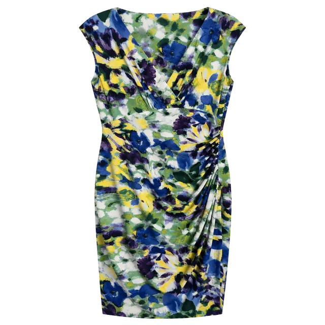 Lauren Ralph Lauren Dress Size 8 Floral Print Ruched V-Neck Cap Sleeve