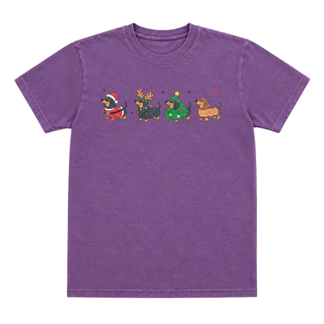 Comfort Colors Christmas Dachshund Shirt Size S Purple