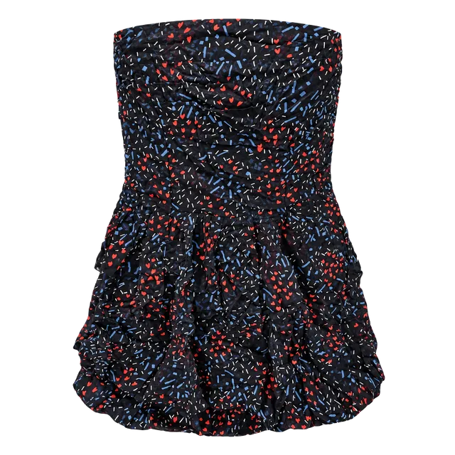 Bcbgeneration Strapless Mini Dress Size 10 Black Heart Print Party Bubble