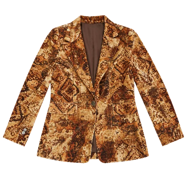 B.yu Velvet Blazer Size M Brown Patterned Jacket Made in Italy
