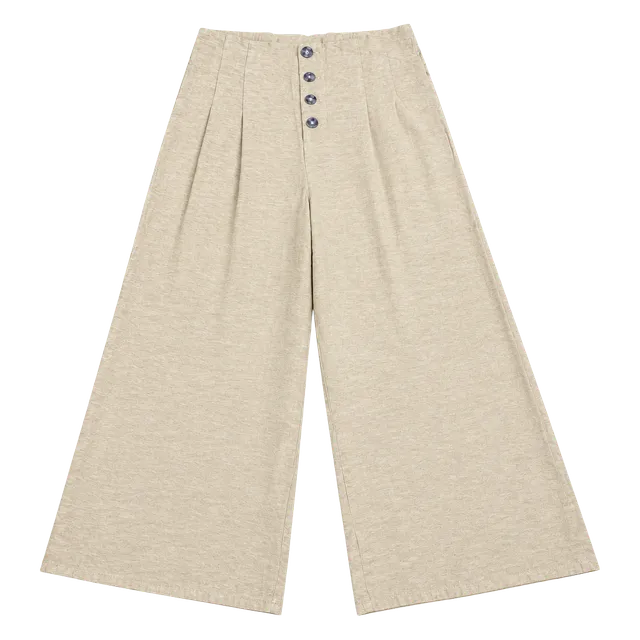 Linen Blend Wide Leg Pants Mustard Yellow- High Rise Button Front Trousers