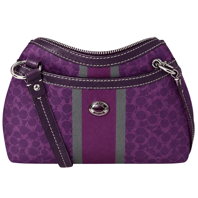 Coach Signature Stripe Purple Coated Canvas Satchel Bag