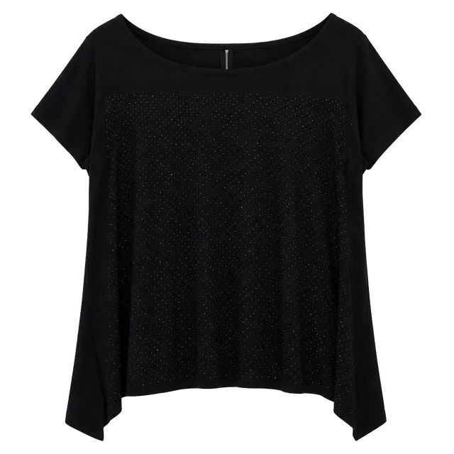 NY Collection Women Blouse Size 2X Black Rhinestone Accent Short Sleeve