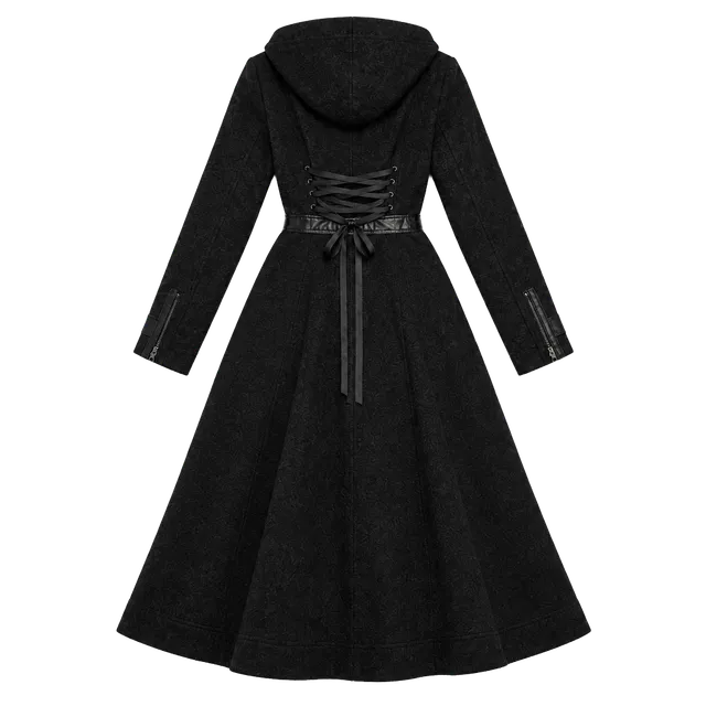 Her Universe Doctor Who Corset Back Coat Size 3 Black Wool Blend Hooded