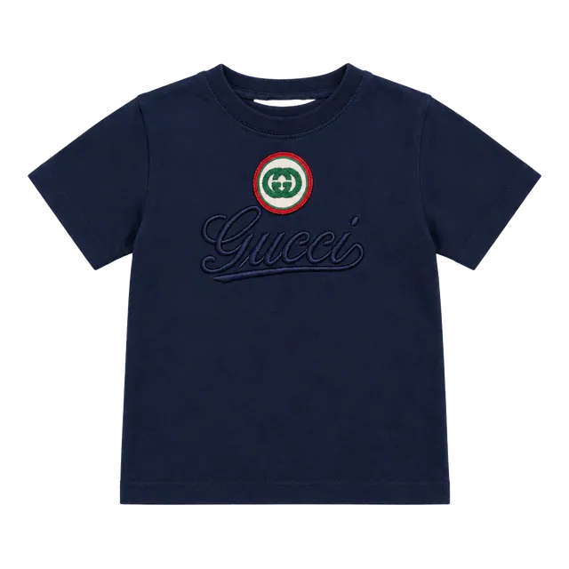 Gucci Kids T-Shirt Size 3/4 Navy Blue Cotton Logo Applique