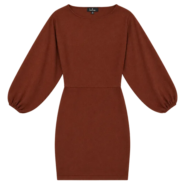 Lulus Sweater Dress Womens XS Rust Brown Balloon Sleeve Bodycon Knit Mini