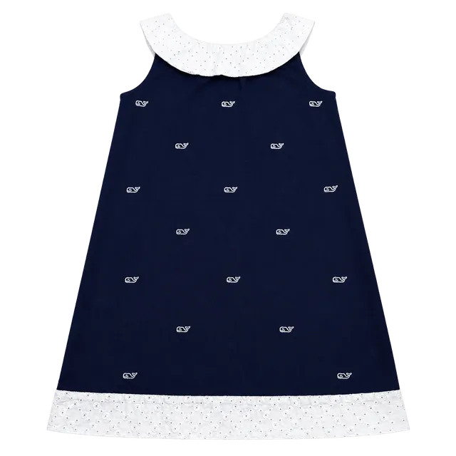 Vineyard Vines Girls Dress Size 12 Navy White Eyelet Collar