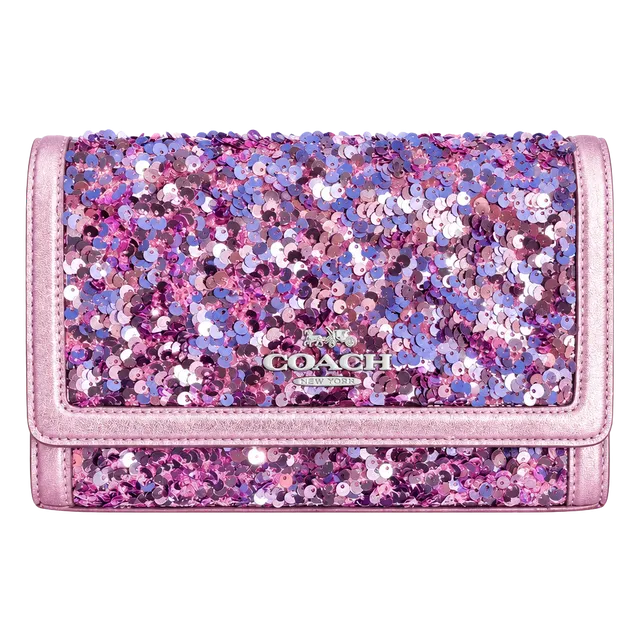 Coach sequined purple/lilac Flap Clutch Crossbody NWT