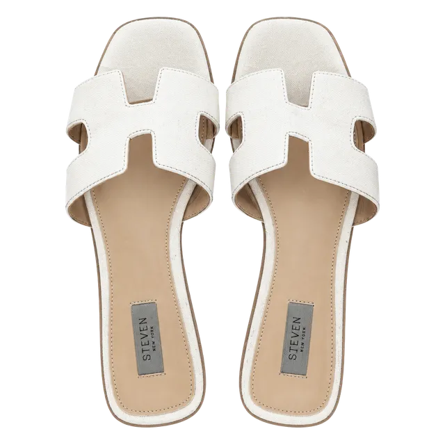 Steven New York Haydn H Strap Leather Sandal Slides White