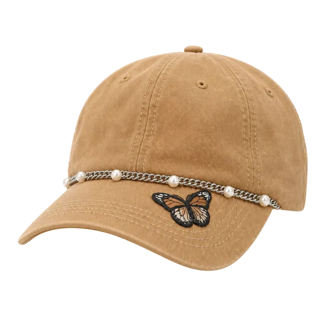Butterfly Embroidered Baseball Cap Beige Cotton