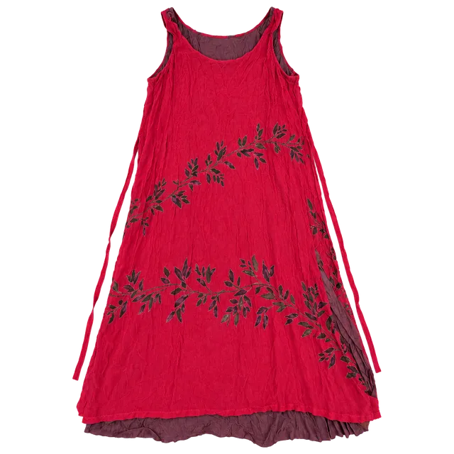 Avenue Maxi Dress Size 18/20 Red Leaf Print Rayon Sleeveless Slip